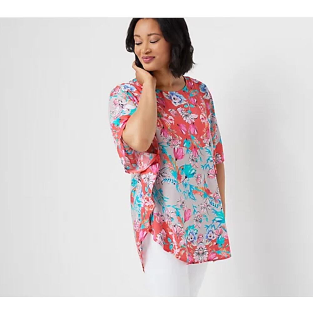 Tolani Collection Floral  Caftan‎ Tunic Top Women's Medium Petite Boho Casual